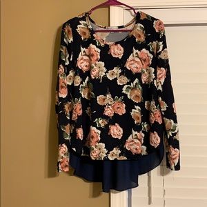 Navy Floral Open Back Shirt